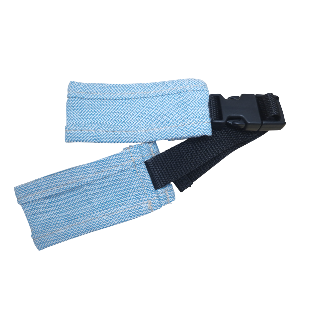 Blue babycarrier Brustgurt with black buckle, made from 100% cotton.