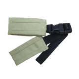 Babycarrier Brustgurt in beige and black, durable cotton material.