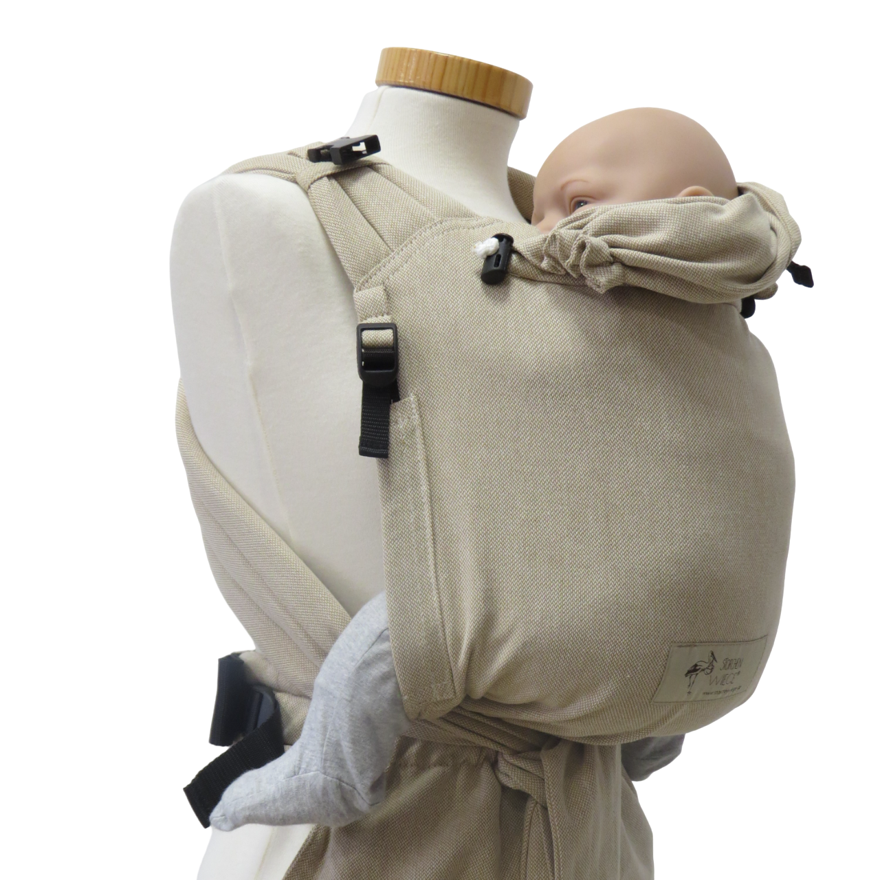 Babytrage Babycarrier Natur in trendiger Farbe, optimal anpassbar mit weich gepolsterten Trägern.