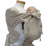 Natural Wrap Baby Carrier with broad shoulder straps and hip belt for adjustable support.