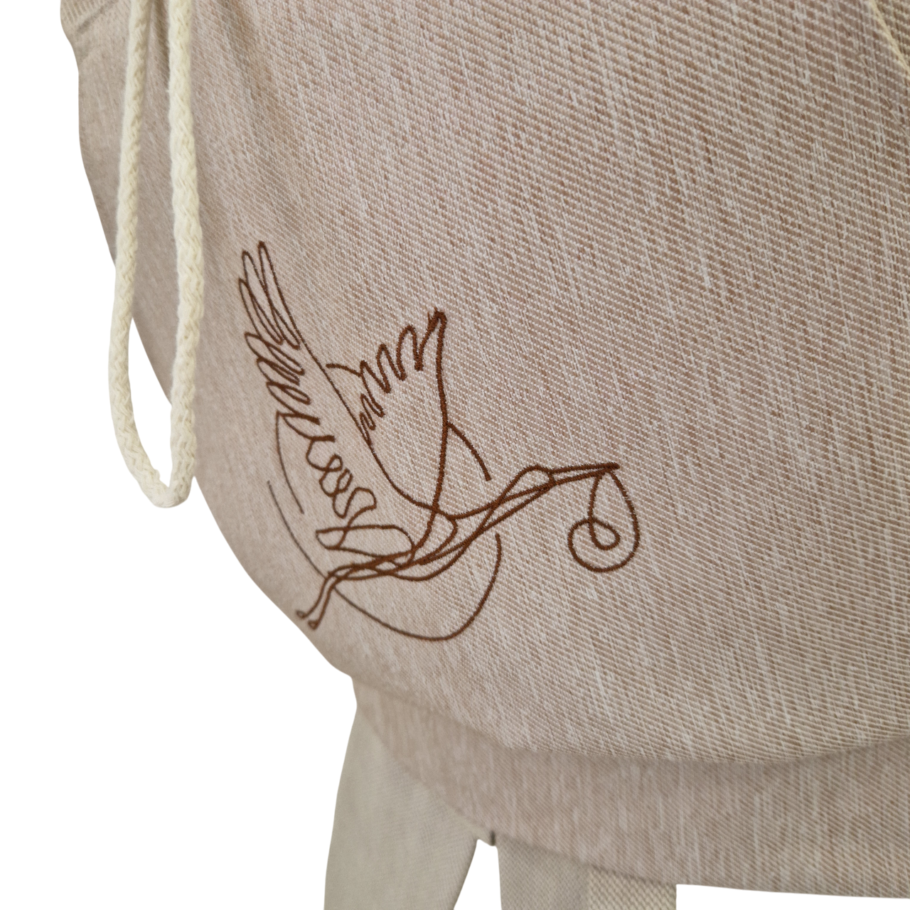 Storchenwiege Tragecover Natur with adjustable drawstrings and stork design.