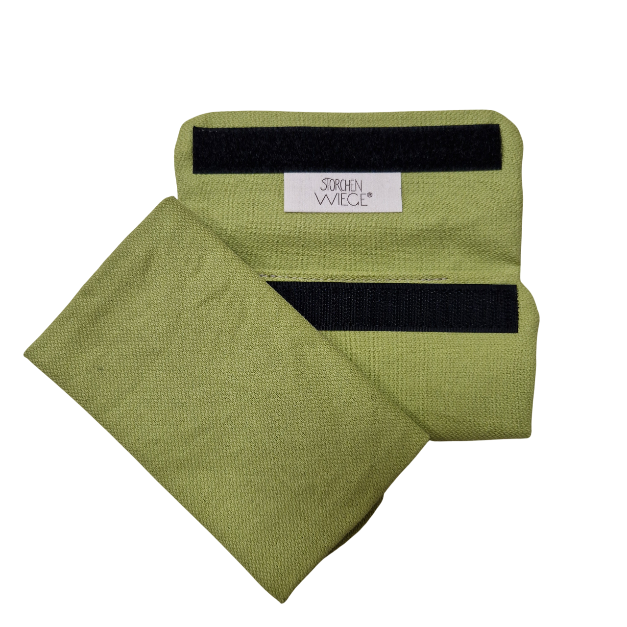 Babycarrier Gurtschoner in green cotton with Velcro fasteners.