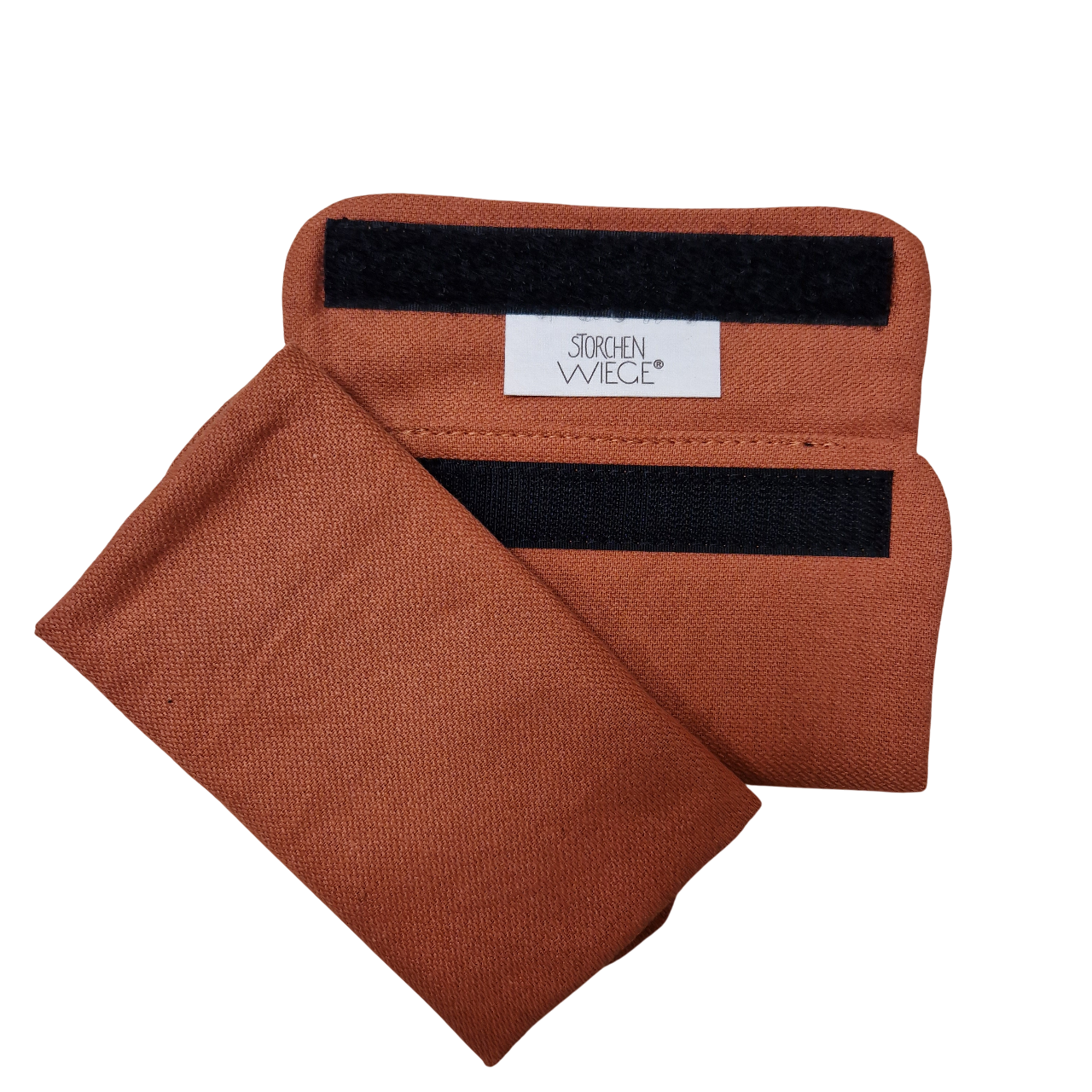 Babycarrier Gurtschoner shoulder strap protectors in orange fabric with Velcro fastening.