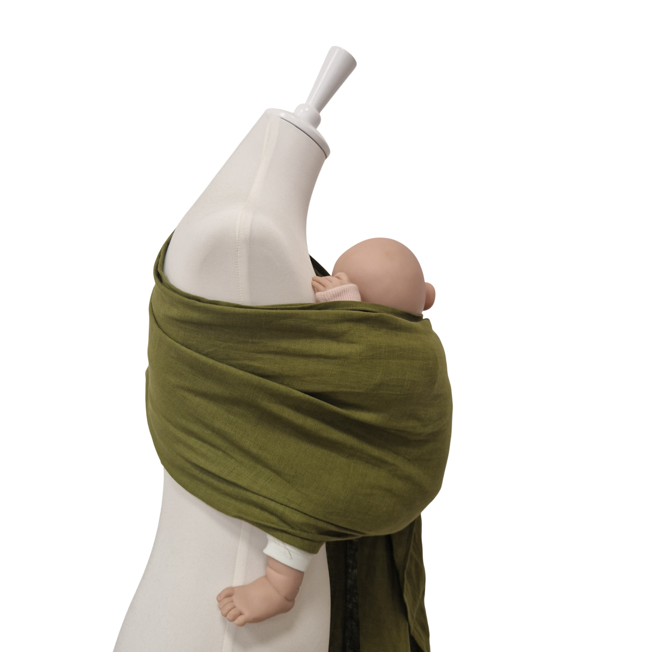 Leinen-RingSling in moosgrün mit atmungsaktivem Leinen für sicheres Babytragen von 3,5 bis 15 kg, stilvoll und nachhaltig