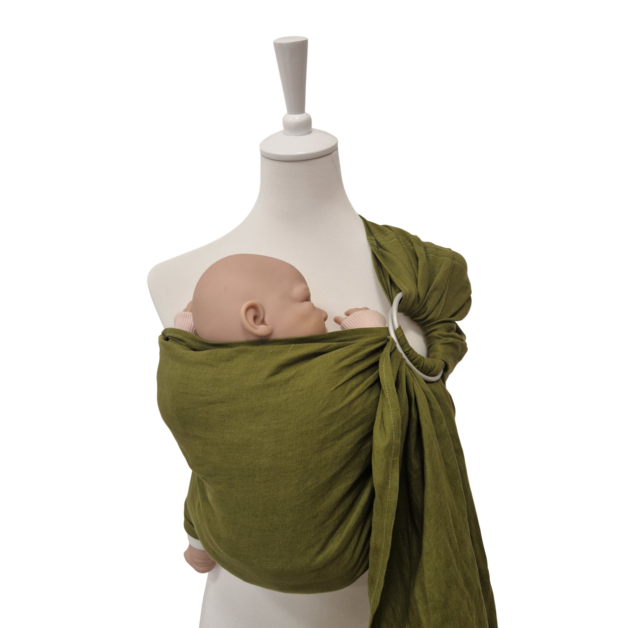 Leinen-RingSling MOOSGRÜN Babytrage aus atmungsaktivem Leinen mit Ringen in Khaki