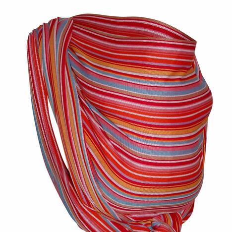 Colorful Tragetuch Lilly baby wrap made from soft, diagonally elastic woven cotton.