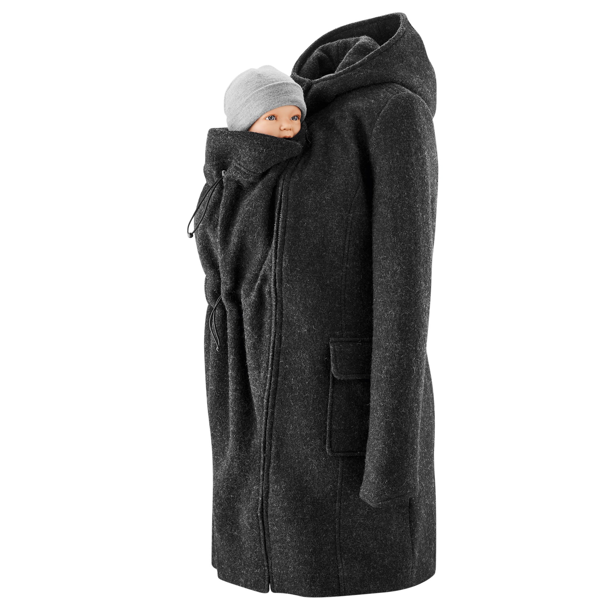 Mamalila Kapuzen Tragemantel Vienna with adjustable baby insert, natural wool blend, winter coat.