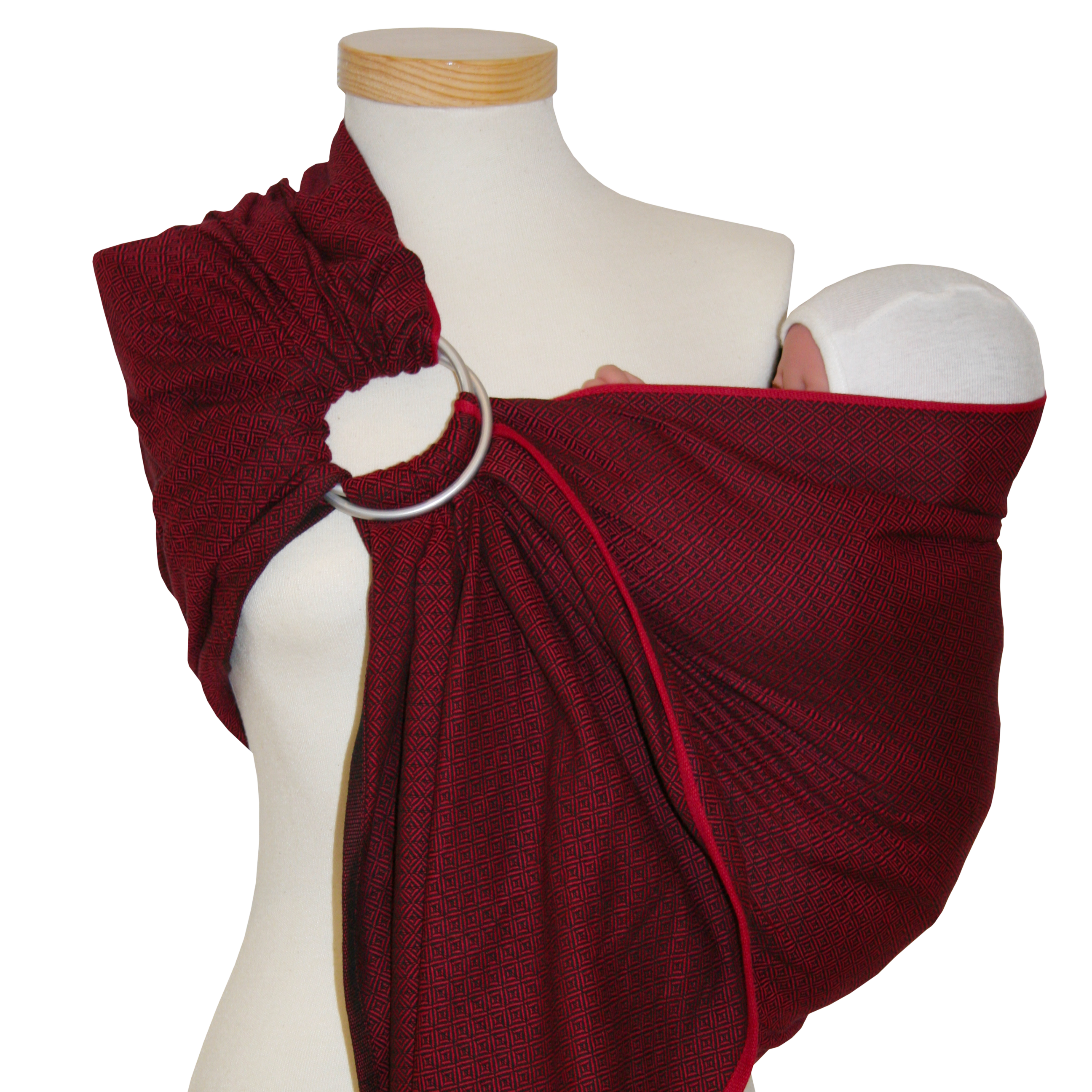 Ringsling Leo Bordeaux with delicate weave pattern in deep red color, ideal for carrying infants, made of 100% cotton.