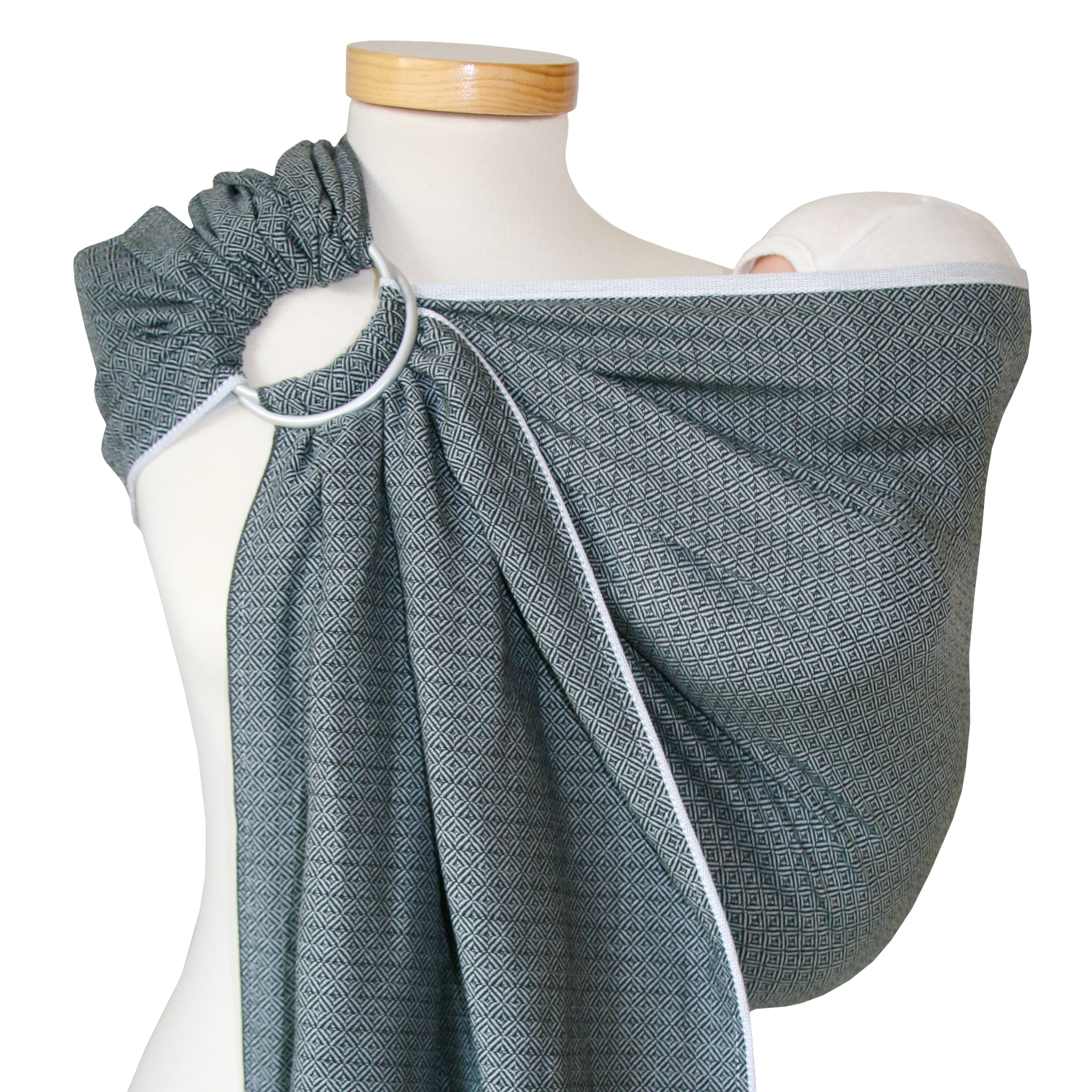 Ringsling Leo Grau with delicate weave pattern on mannequin.