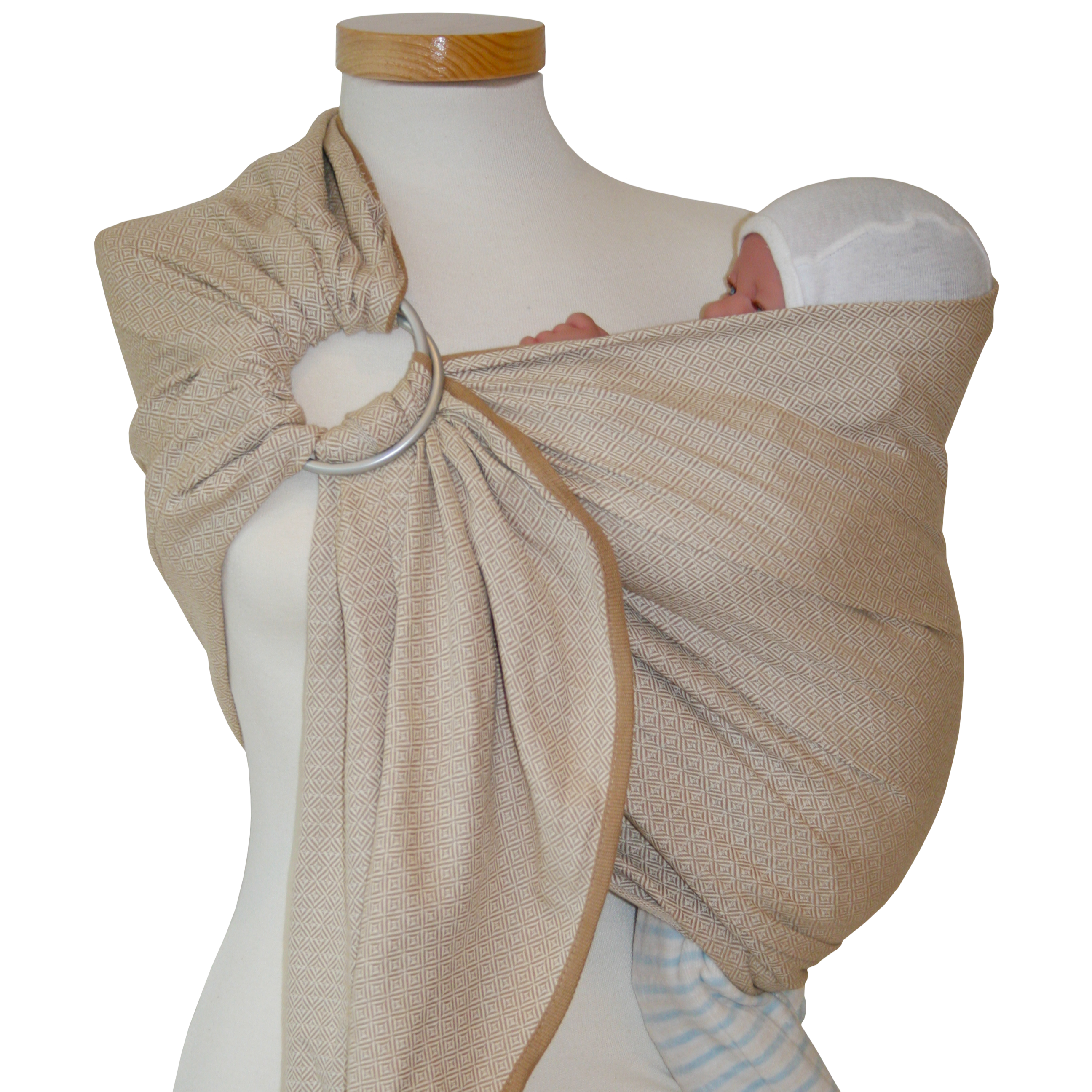 Ringsling Leo Natur with delicate woven pattern, lightweight and adjustable, ideal for short distances, made from 100% cotton.
