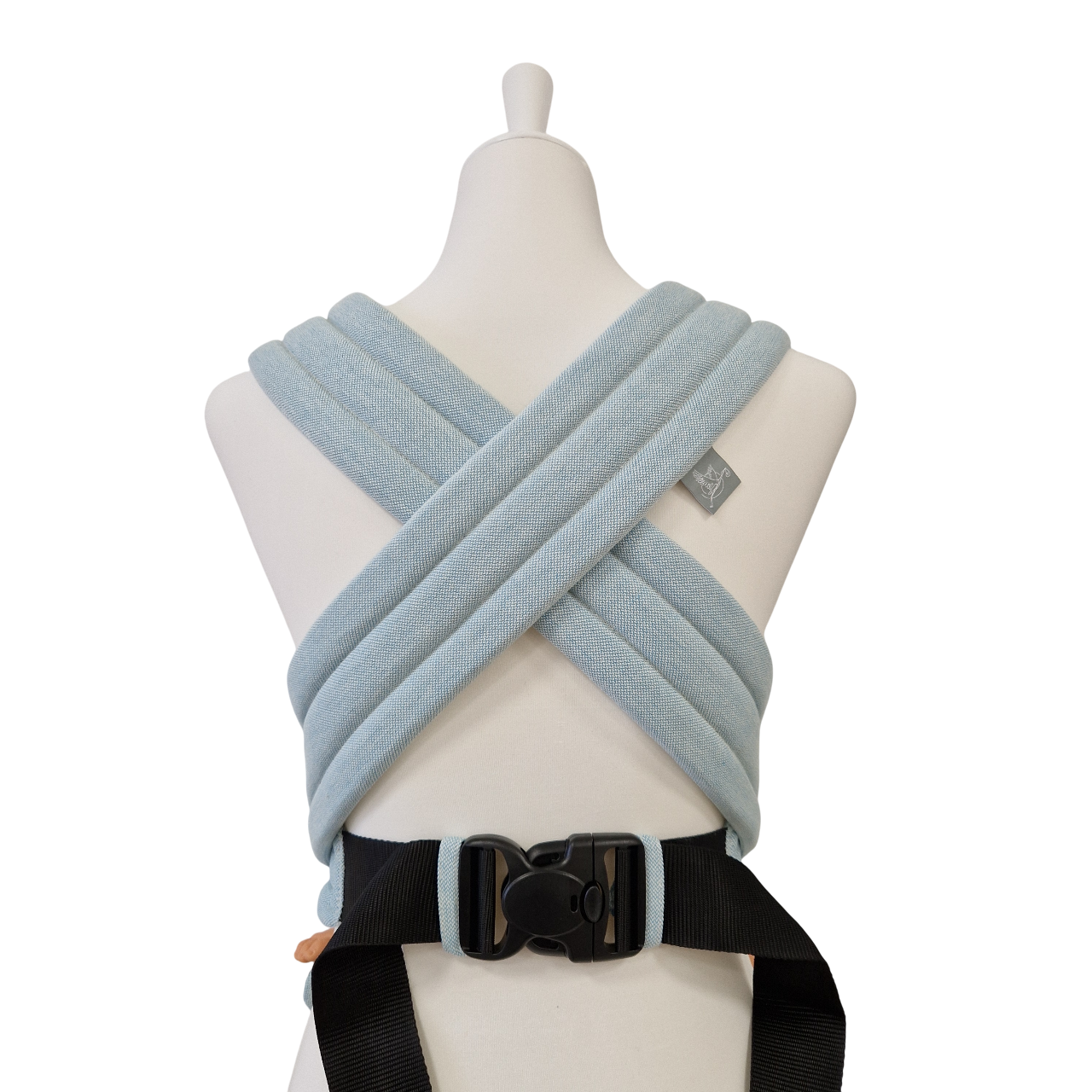 Talemo Aqua Babytrage in Aqua mit gepolsterten Trägern und Brustgurt, optimale Anhock-Spreiz-Haltung, aus 100% Baumwolle, für Babys von 3,5 bis 15 kg