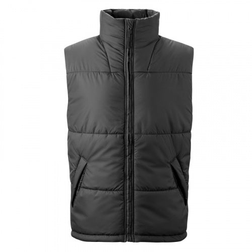 Black Mamalila Trageweste padded vest with front zipper and pockets for babywearing, suitable for all seasons.