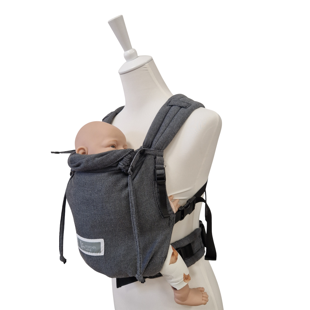 Valeno Graphit baby carrier with padded straps, adjustable seat, and chest strap for newborns up to 15 kg in graphite color
