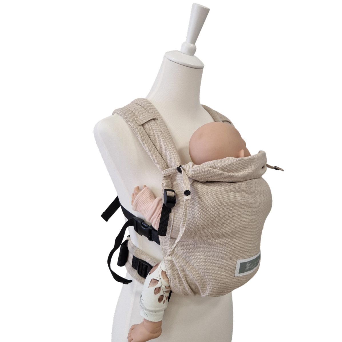 Valeno Mondstein beige baby carrier with padded straps and safety buckle for newborns and toddlers