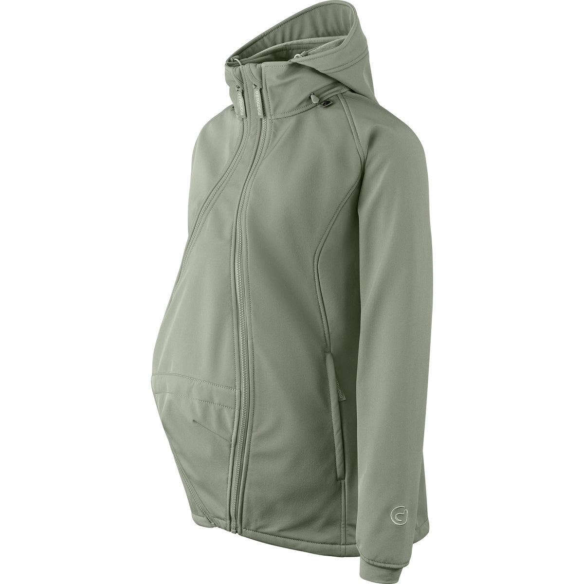 Mamalila Softshell-Tragejacke Allrounder fit in sage green for pregnancy and babywearing with fleece lining and water-repellent recycled polyester material