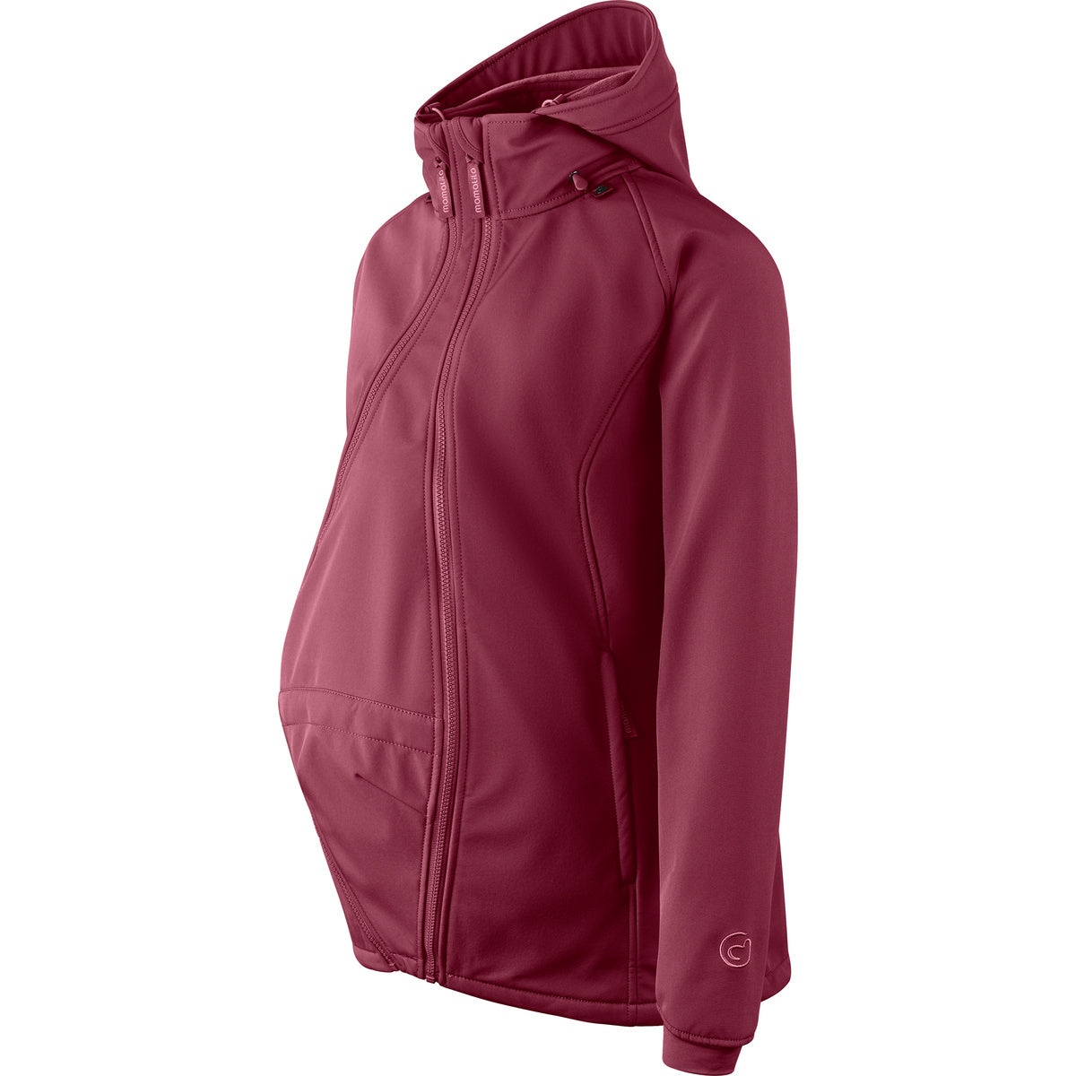 Mamalila Softshell-Tragejacke Allrounder fit in burgundy for pregnancy and babywearing, wind and rain protection with fleece lining