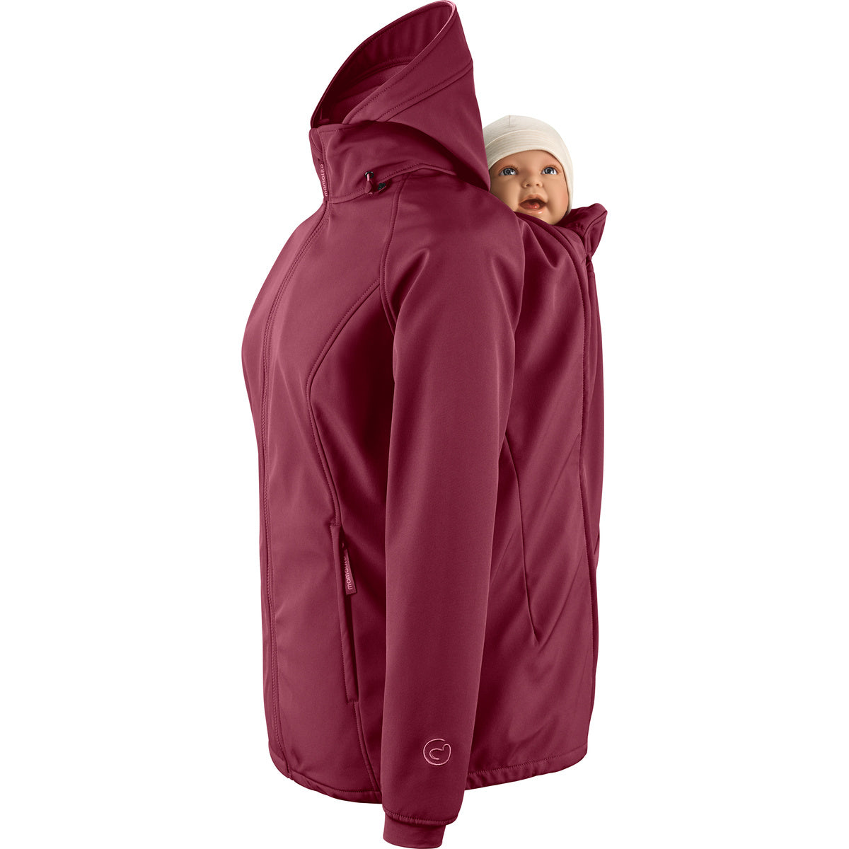 Mamalila Softshell-Tragejacke Allrounder fit in red with baby carrier insert, maternity and babywearing jacket with fleece lining