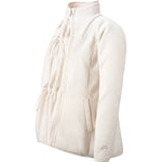 Cream-colored Mamalila Fleece Tragejacke babywearing jacket made of breathable micro-sherpa fleece with drawstrings and high collar for pregnancy and baby carrying.