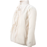 Cream-colored Mamalila Fleece Tragejacke babywearing jacket made of breathable micro-sherpa fleece with drawstrings and high collar for pregnancy and baby carrying.