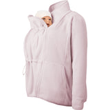 Mamalila Fleece Tragejacke in Rosa mit atmungsaktivem Micro-Sherpa-Fleece und Nackenschutz zum Babytragen vorne und hinten.