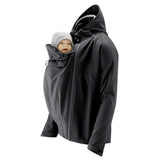 Mamalila Softshell Tragejacke Männer Allrounder in black with integrated baby carrier and fleece lining, waterproof and windproof jacket for dads.
