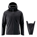 Black Mamalila Softshell Tragejacke men's babywearing jacket with foldable hood and fleece lining