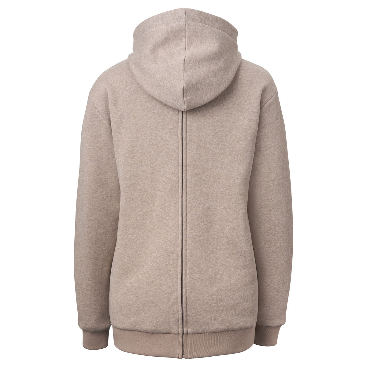 Beige Mamalila Sweat-Tragejacke London babywearing hoodie made of soft organic cotton with hood and back view.