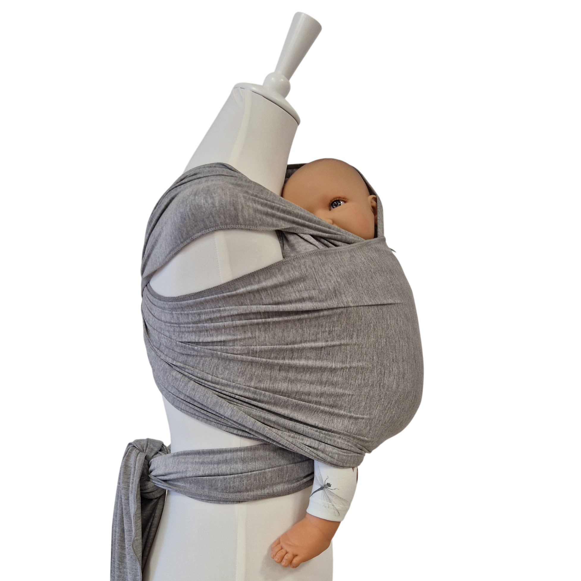 Bambustragetuch PERLGRAU aus weichem, elastischem Bambusgewebe für Babys von 2,5 bis 9 kg