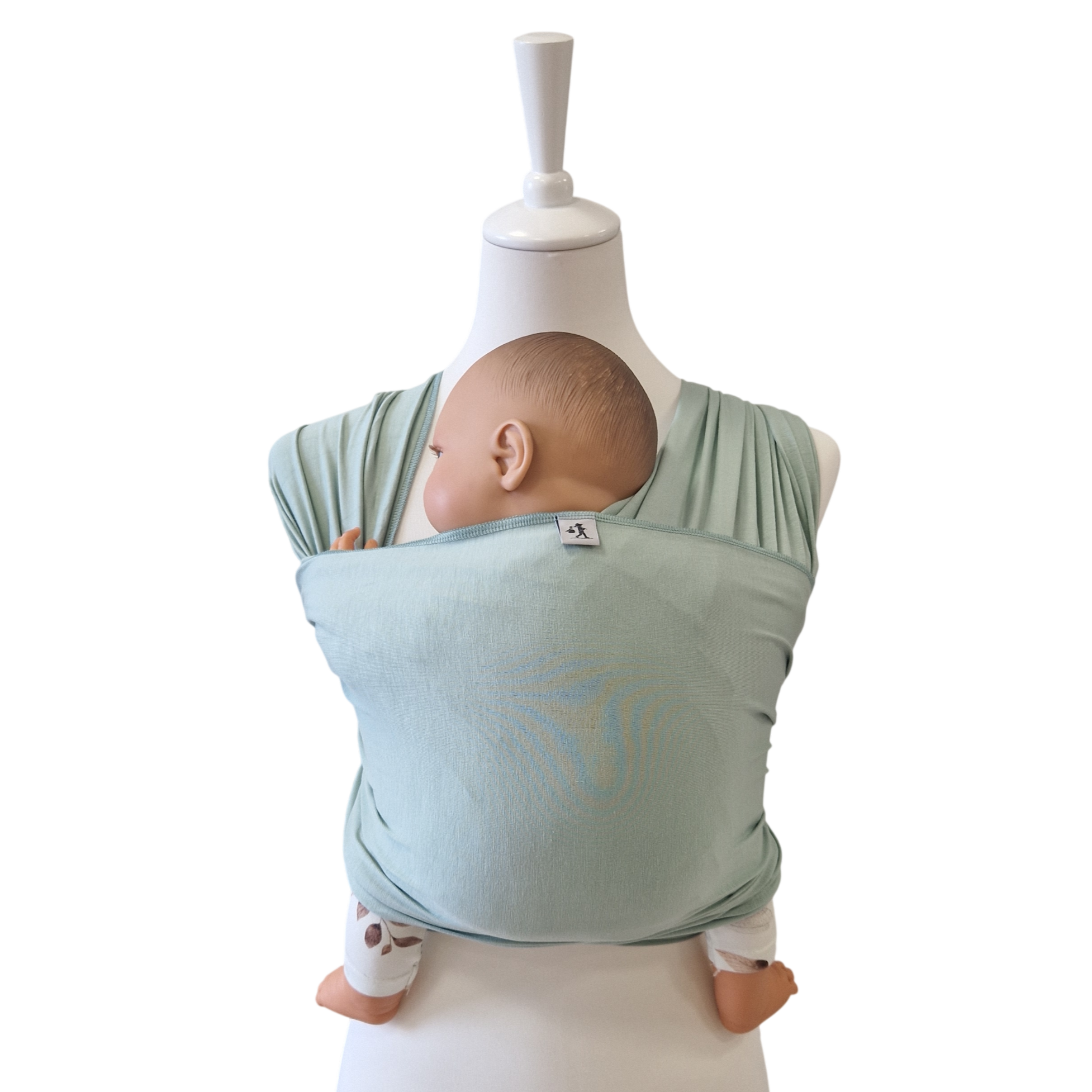 Weiches Bambustragetuch PISTAZIE aus atmungsaktivem Bambusgewebe, ideal für Babys bis 9 kg, in pistaziengrün.