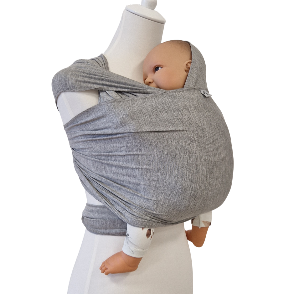 Bambustragetuch PERLGRAU meliert aus weichem, elastischem Bambusstoff, babytrage für 2,5-11 kg, atmungsaktiv und nachhaltig.