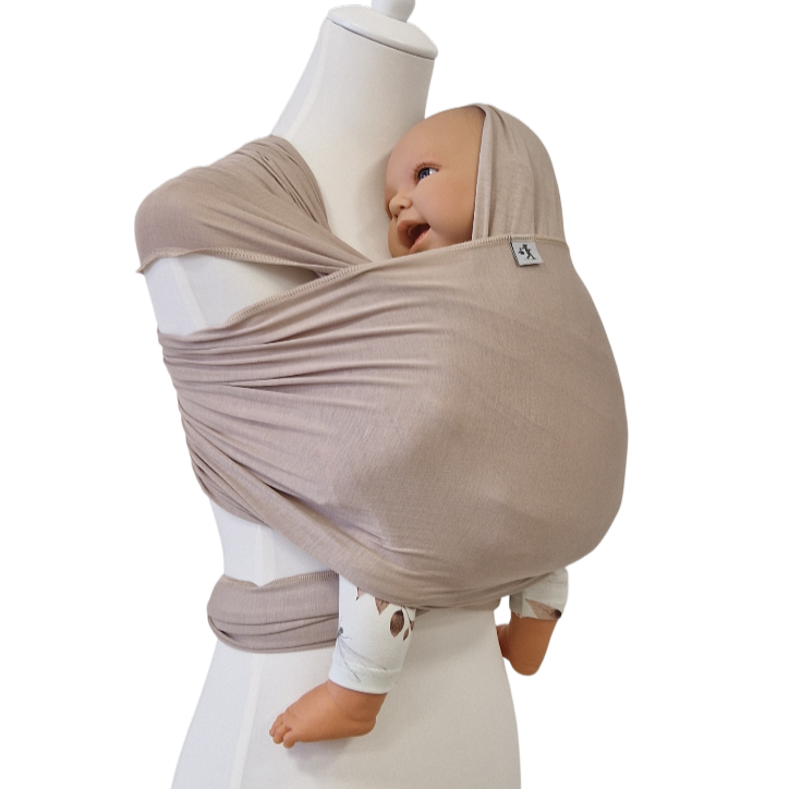 Bambustragetuch WÜSTENSAND aus weichem, elastischem Bambusstoff in Sandfarbe mit Babytragefunktion