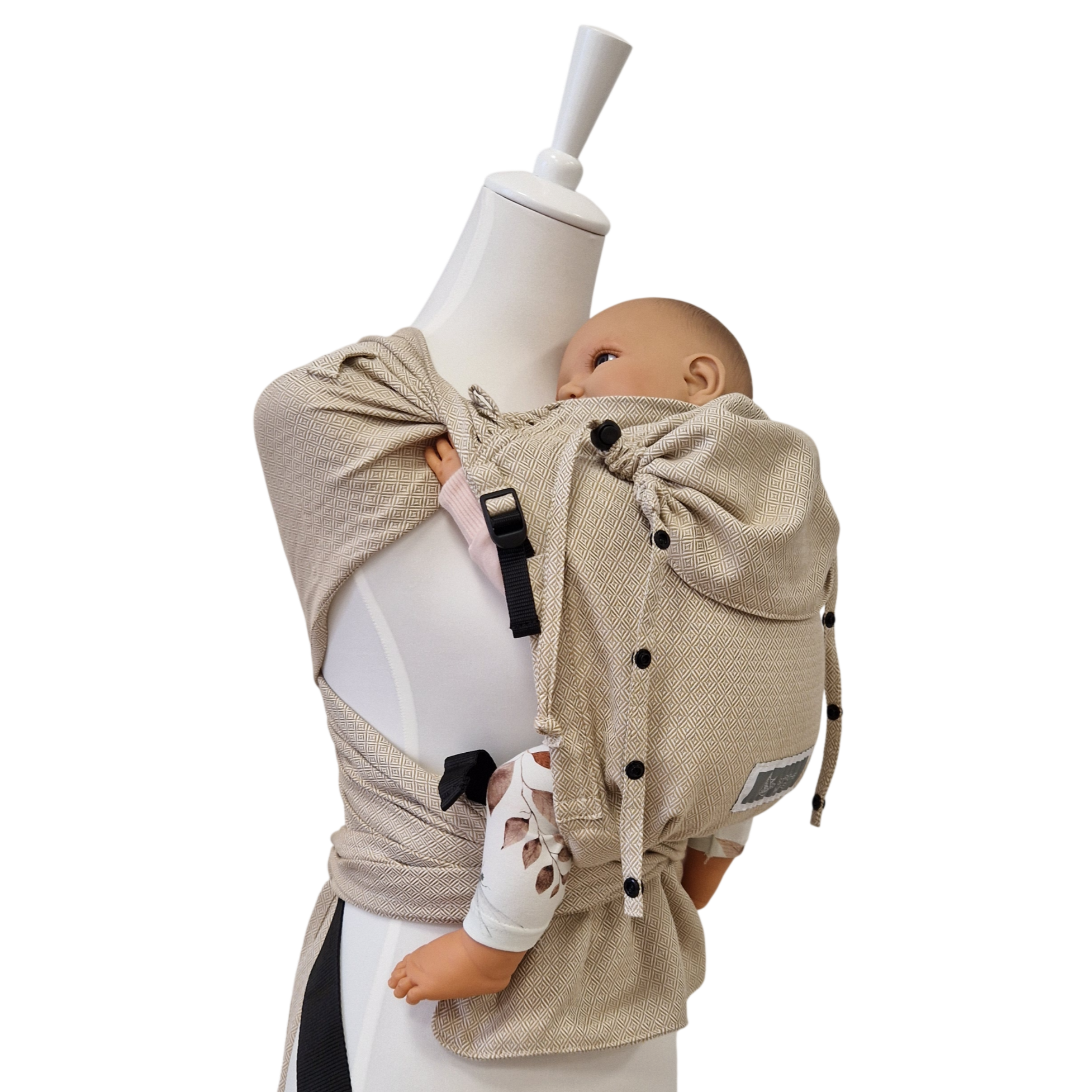 ergonomische Babytrage ab Geburt mit gepolstertem Hüftgurt und breiten Schulterträgern aus Baumwolle