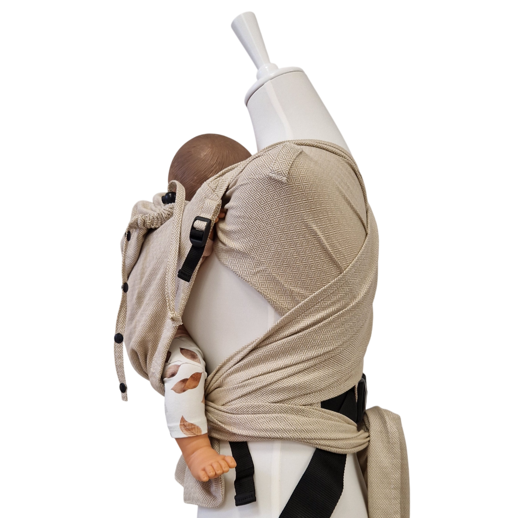 Ergonomische Babytrage ab Geburt mit gepolstertem Hüftgurt und breiten Schulterträgern für optimalen Tragekomfort und gesunde Anhock-Spreiz-Haltung