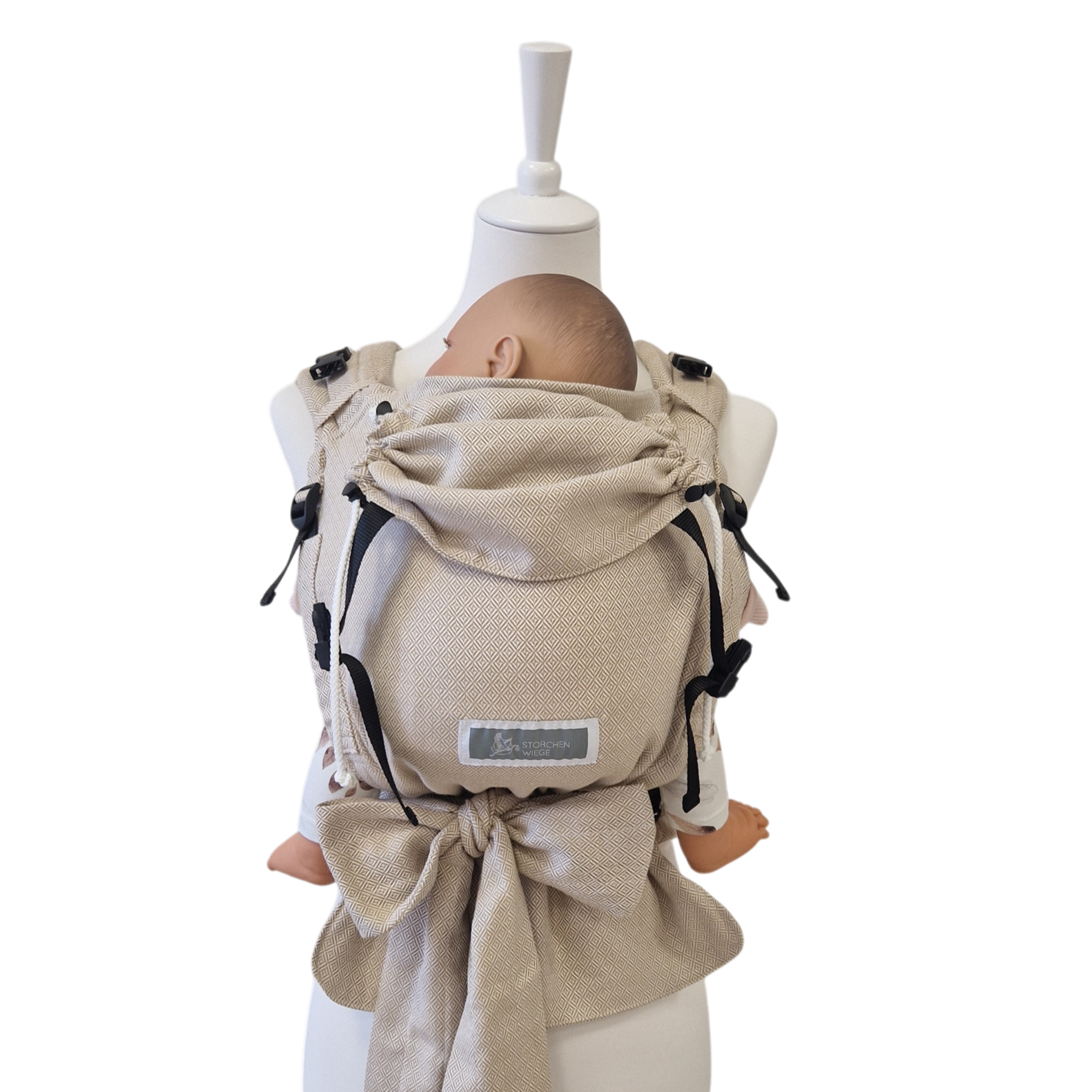 Ergonomische Babytrage zum Binden ab Geburt mit gepolsterten Trägern und Hüftgurt aus Baumwolle