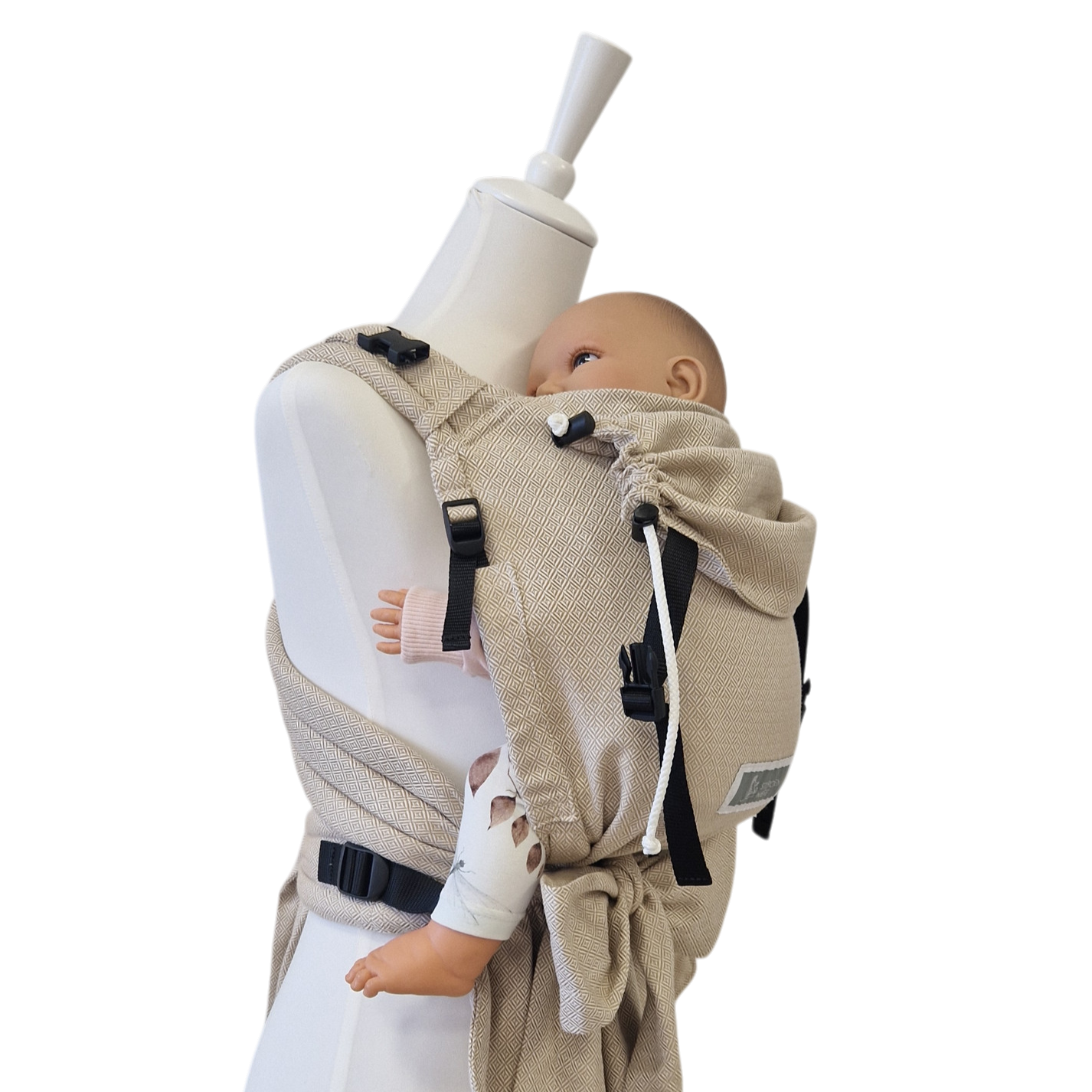 Ergonomische Babytrage zum Binden ab Geburt mit gepolsterten Trägern und Hüftgurt