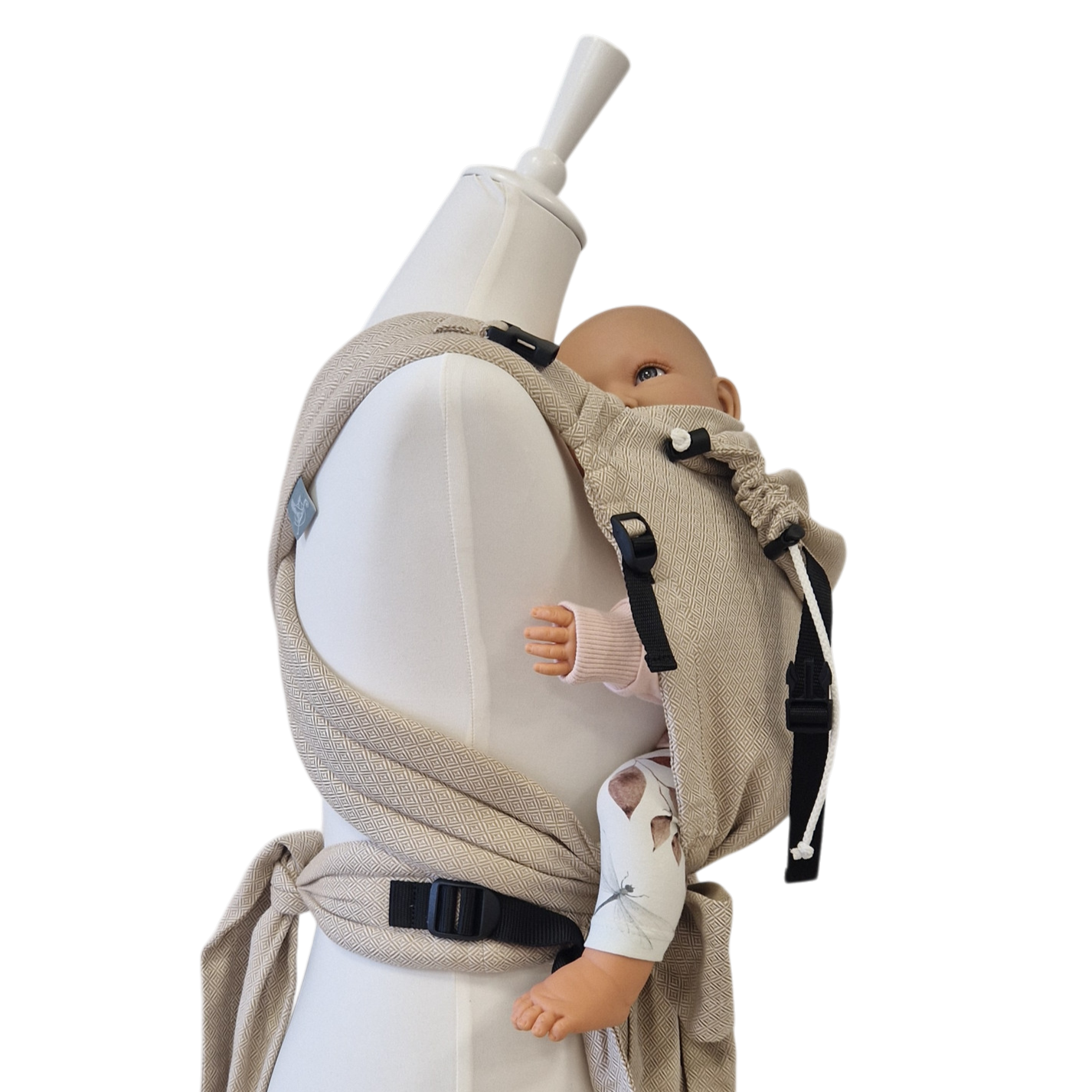 Ergonomische Babytrage zum Binden ab Geburt mit gepolsterten Trägern und Hüftgurt für maximalen Komfort