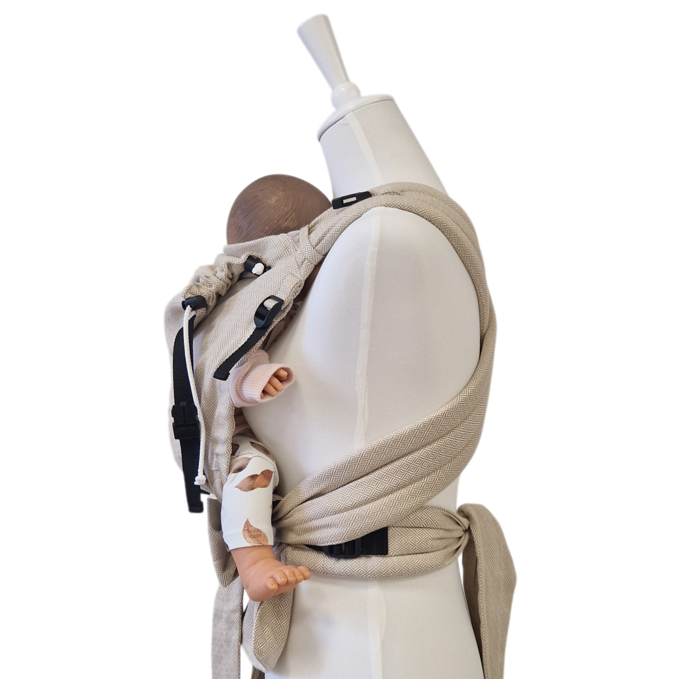 Ergonomische Babytrage zum Binden ab Geburt mit gepolsterten Trägern und Hüftgurt aus Baumwolle, Made in Germany