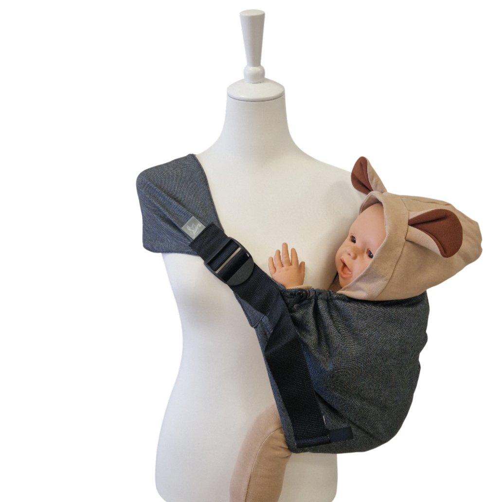 Hipino Graphit Hüfttrage aus Baumwolle, bequem für Kinder 5-20 kg, links und rechts tragbar, verstellbar, hergestellt in Deutschland und Tschechien