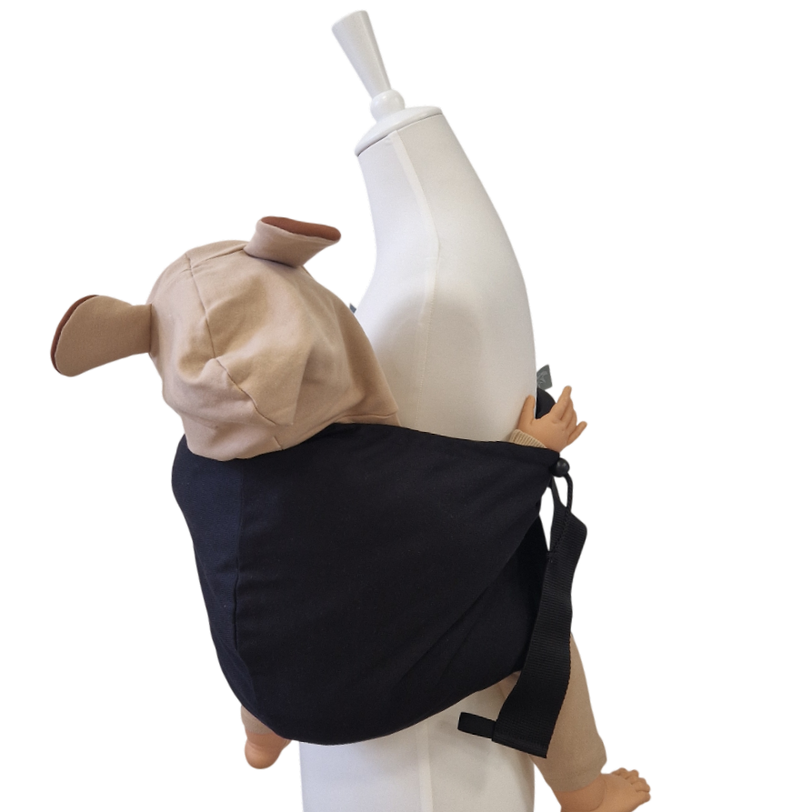 Hipino Schwarz Hüfttrage aus Baumwolle für Kinder 5-20 kg bequem und schnell anlegbar