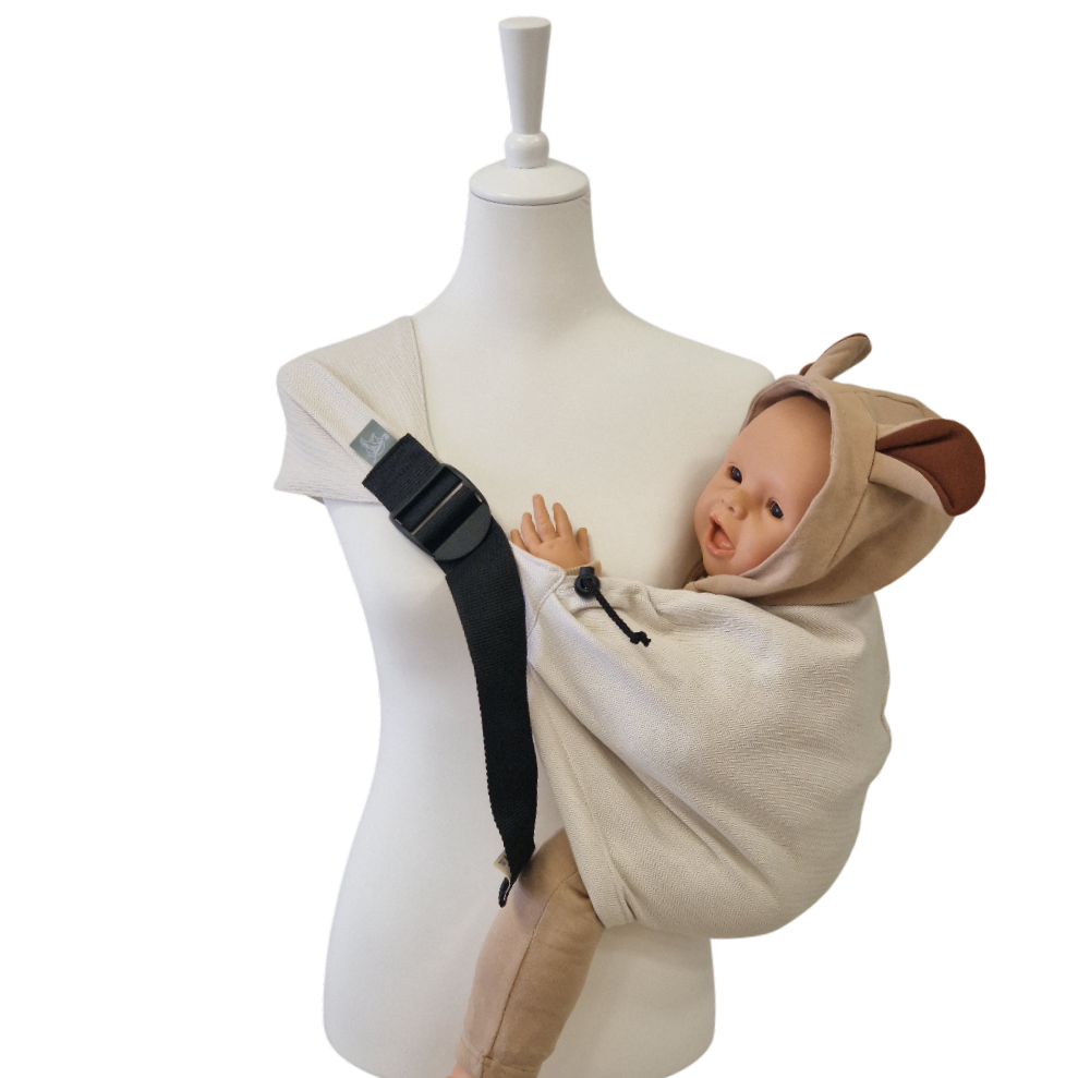 Hipino Fischgrat Hüfttrage aus Baumwolle für Kinder 5-20 kg, schnell anzulegen und bequem zu tragen