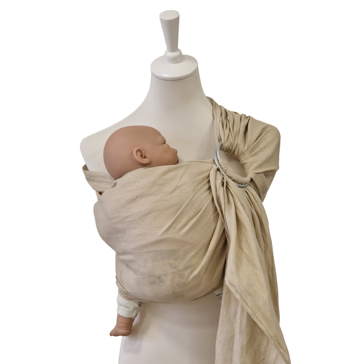 Leinen-RingSling ELFENBEIN baby carrier in natural ecru linen with ring closure and ergonomic design