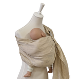 Leinen-RingSling ELFENBEIN baby carrier in ecru linen fabric on mannequin with doll baby inside