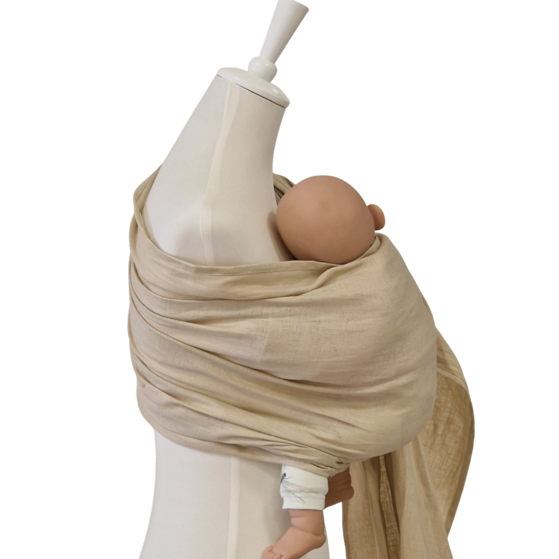 Leinen-RingSling ELFENBEIN baby carrier in ecru linen fabric showing ergonomic babywearing wrap