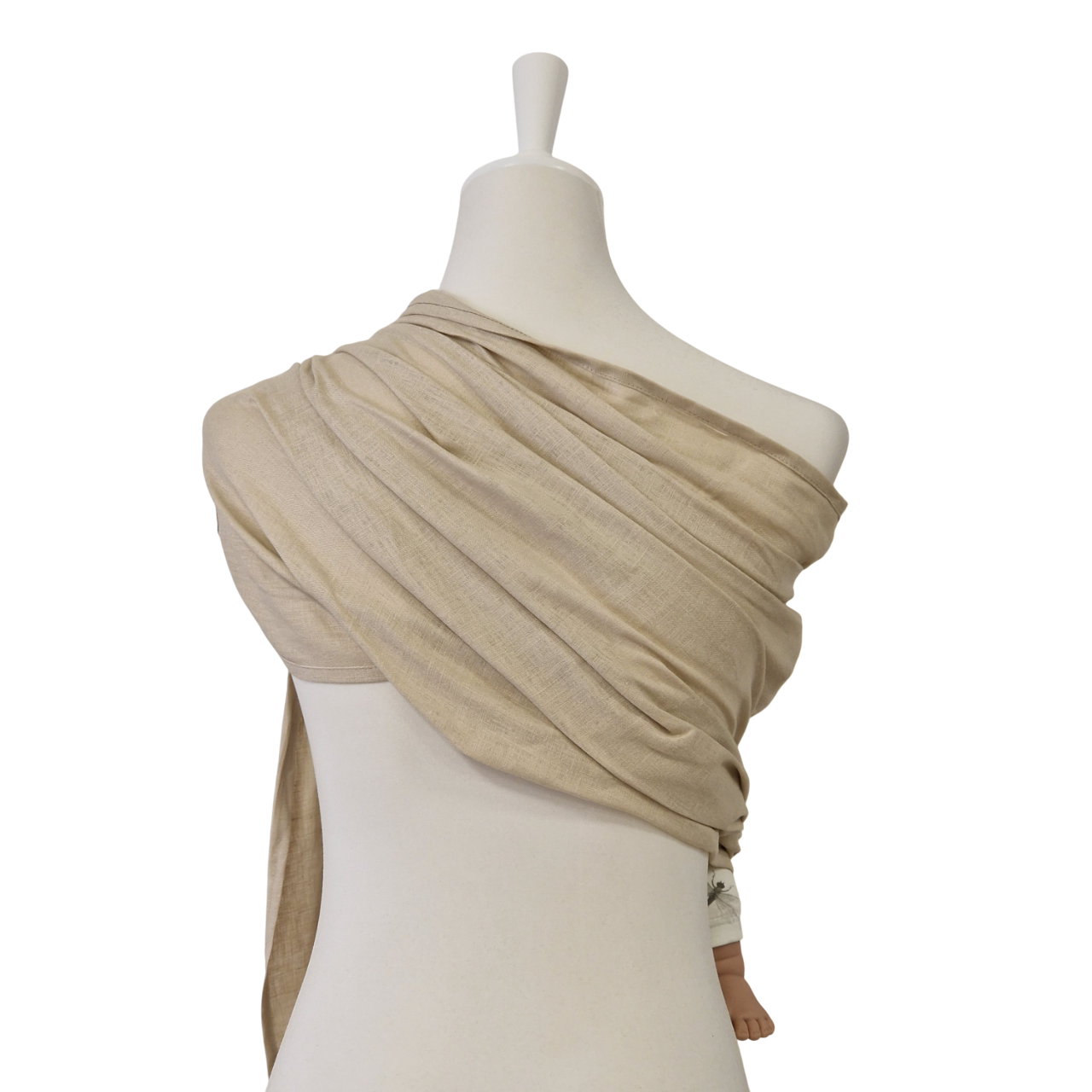 Leinen-RingSling ELFENBEIN baby carrier in ecru linen fabric on mannequin