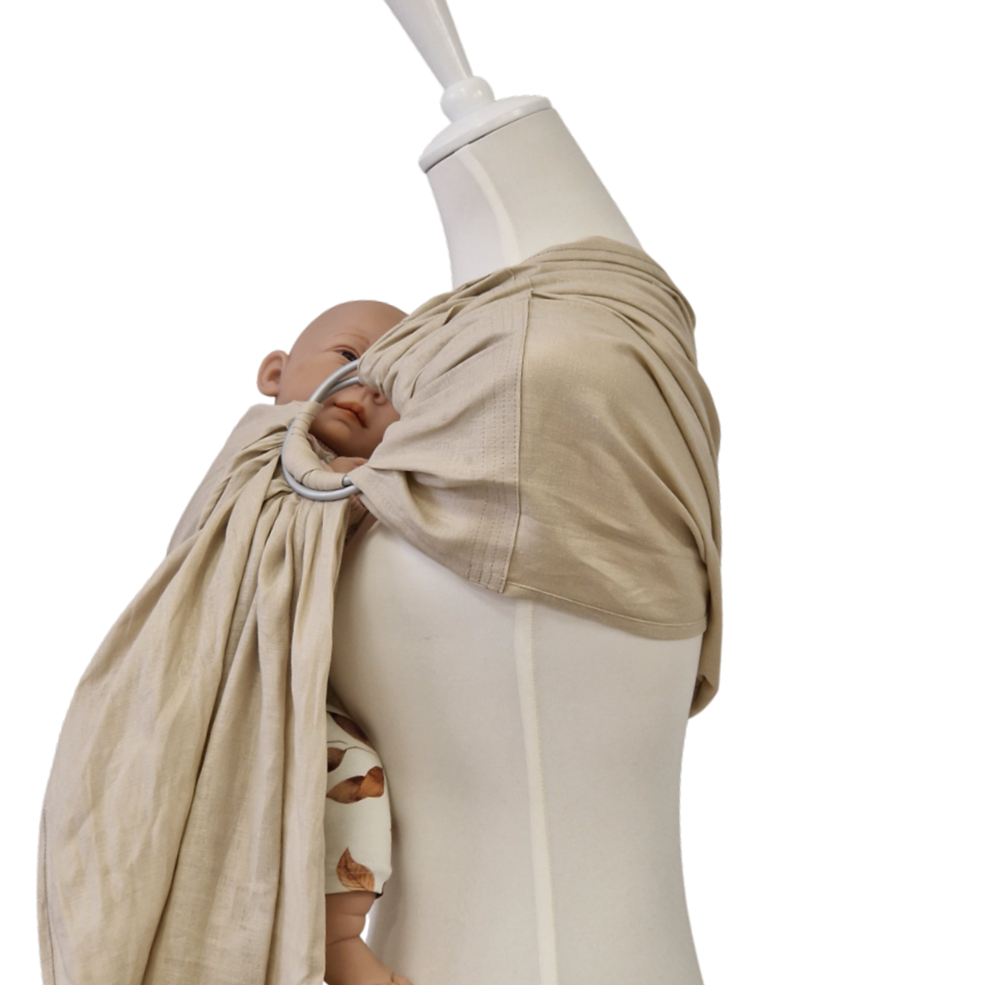 Leinen-RingSling ELFENBEIN baby carrier in ecru linen with adjustable rings for hands-free carrying
