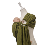 Leinen-RingSling MOOSGRÜN baby carrier made of breathable linen with ring design in khaki green