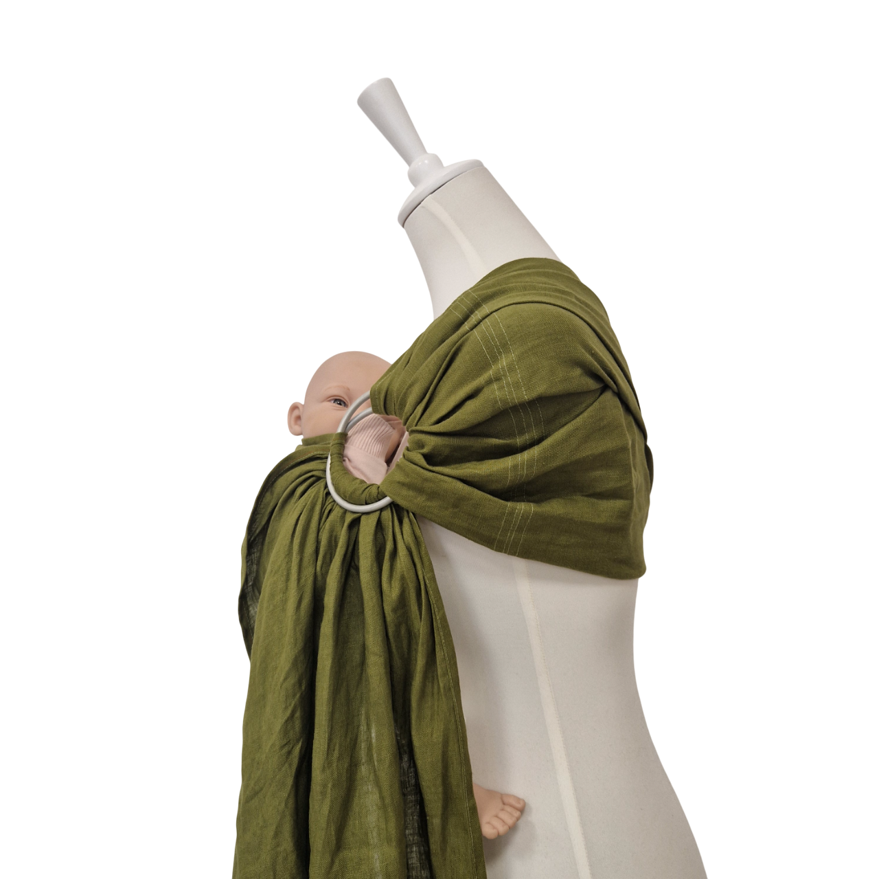 Leinen-RingSling Moosgrün Babytrage aus 100% Leinen für 3,5-15 kg Babys in Khaki