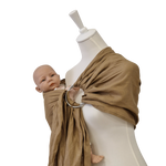 Beige Leinen-RingSling baby carrier with metal rings for secure and comfortable babywearing