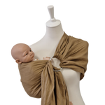 Beige Leinen-RingSling baby carrier with breathable linen fabric for secure and comfortable babywearing