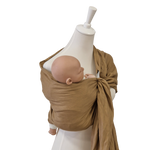 Beige Leinen-RingSling baby carrier with breathable linen fabric for secure and comfortable babywearing